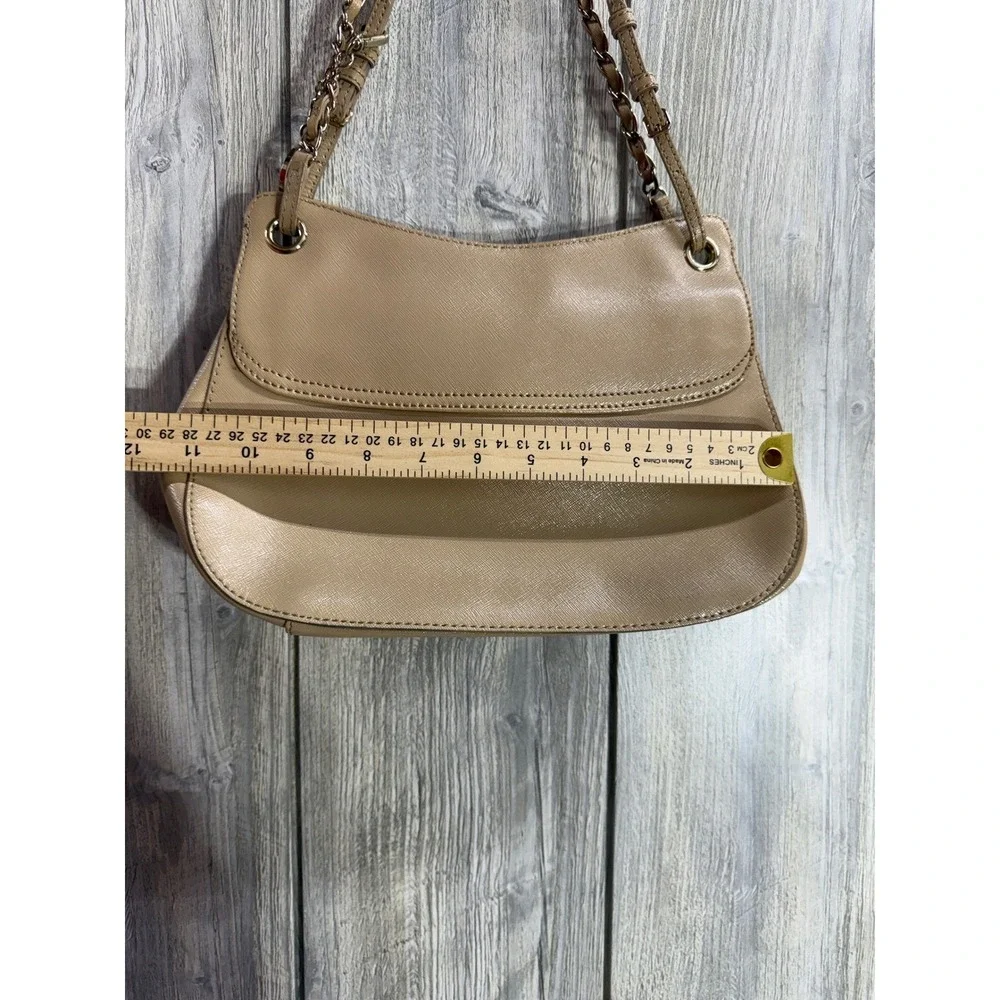 DKNY Beige Saffiano Leather Shoulder Bag Gold Chain Flap Crossbody Tan Handbag